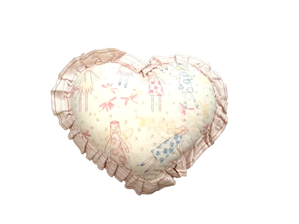 Vtg Soft Impressions Fairy Heart Pillow Ruffle Trim Ivory Pink 13" Cottagecore